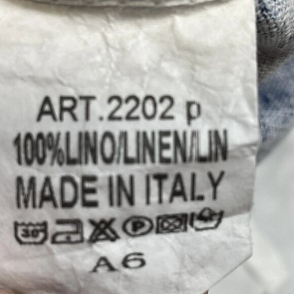 100% Lino Women’s Cropped Floral Print Linen Blouse One Size White/Blue - Picture 4 of 7